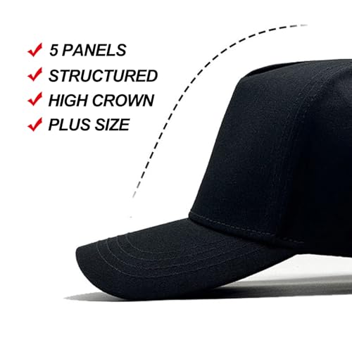 5 Panels Men's Baseball Caps High Crown Structured Cotton Blank Baseball Hats Oversize Curved Brim Sun Hats K316 - color: Navy
