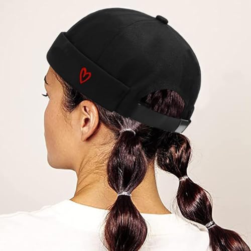 XYIYI Mens Docker Cap Brimless Hats Skullcap Worker Sailor Cap Rolled Cuff Retro Beanie Hat - color: Heart Black