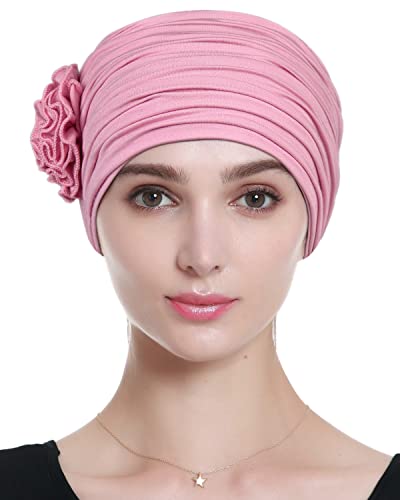 Alnorm Flower Design Chemo Hair Loss Caps Cancer Headwear for Women - color: Light Pink