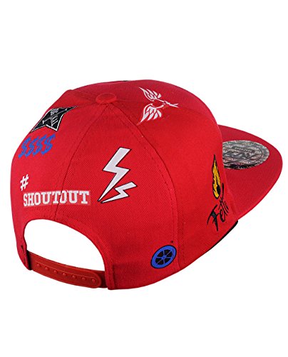NYFASHION101 Embroidered Multi Emblem Flat Bill Adjustable Snapback Cap Hat - color: Red