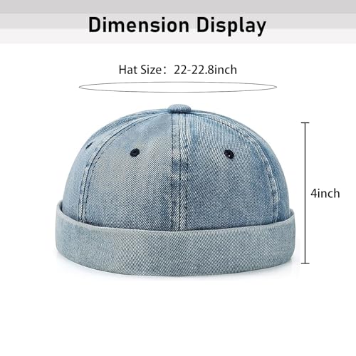 Men Docker Cap Brimless Skullcap Sailor Cap Rolled Cuff Retro Beanie Hat with Adjustable - color: Blue
