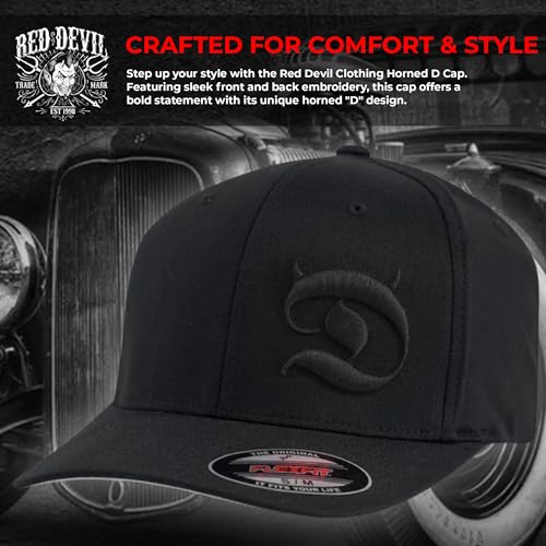 Horned D Flex Fit 6-Panel Men's Cap – Pull-On Baseball Hat with Curved Bill, Cotton/Poly/Spandex Blend – Black - size: Small-Medium