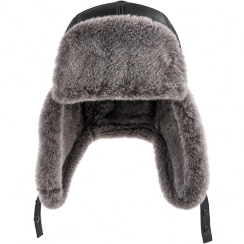 Leather Aviator Russian Ushanka Trapper Shearling Sheepskin Fur Ear Flap Waterproof Winter Hat - color: Tobacco, size: Medium