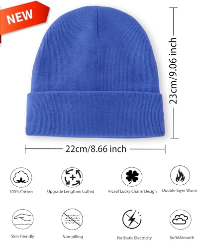 100% Cotton Beanie Lengthen Cuffed Beanies Knit Winter Hats Unisex - color: 1-blue