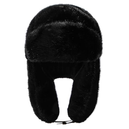 Fluffy Trapper Hats Winter Cozy Plush Ushanka Russian Hat Windproof Ski Hat Pilot Aviator Cap Cold Weather Hat - color: Mg-lfmyymrtb27-black