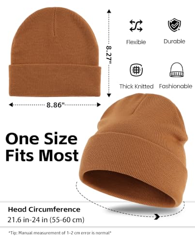 Connectyle Men's Cuffed Beanie Hat Double Layer Knit Winter Watch Cap - color: Camel