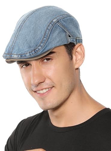 SEAUR Denim Newsboy Hats for Men Adjustable Flat Ivy Gatsby Cabbie Driving Beret Hat Breathable Cotton Golf Cap Unisex - color: Dark Blue