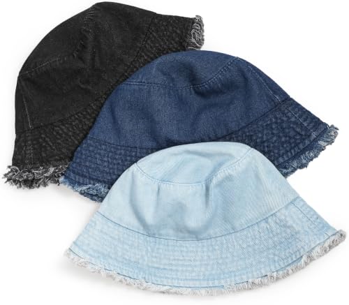 Denim Bucket Hat for Women Ripped Sun Hat Outdoor Cap - color: B-darkblue