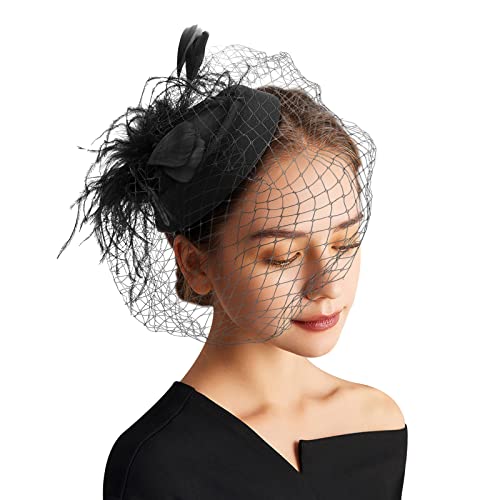 DRESHOW Fascinators Hat Feather Headband Women's Fascinators Tea Party Headwear with Clip Flower Head Band for Girls & Women - color: 6.25" / Black