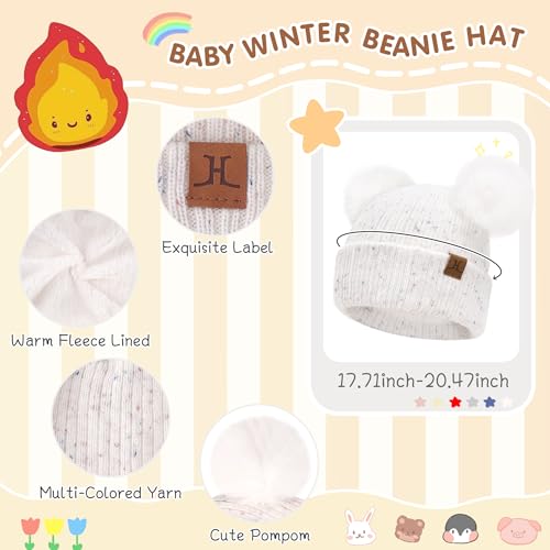 FZ FANTASTIC ZONE Toddler Kids Winter Hat Beanie Pompom Warm Fleece Baby Hats 0-6 12 Months 1 2 3 4 Year Old Girls Boys Gifts - color: Cream White