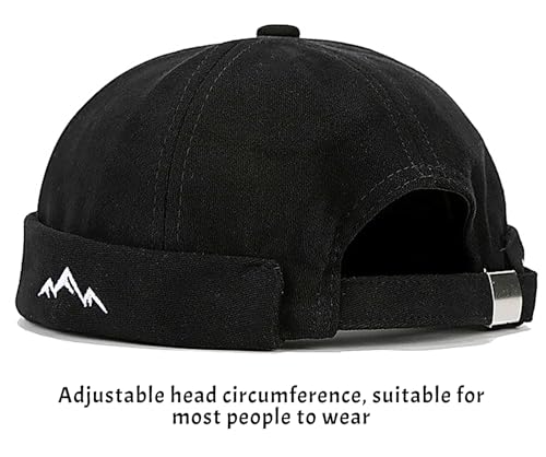 Mens Docker Cap – Brimless Beanie Skull Cap Retro Rolled Cuff Adjustable Cotton - color: Mountain Embroidery