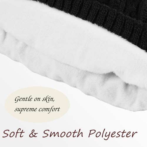 Pom Pom Beanie for Women & Girls, Warm Knit Winter Hat - color: Black
