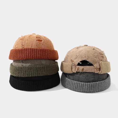 Distressed Brimless Docker Beanie Skull Cap Unisex Streetwear - color: Army Green