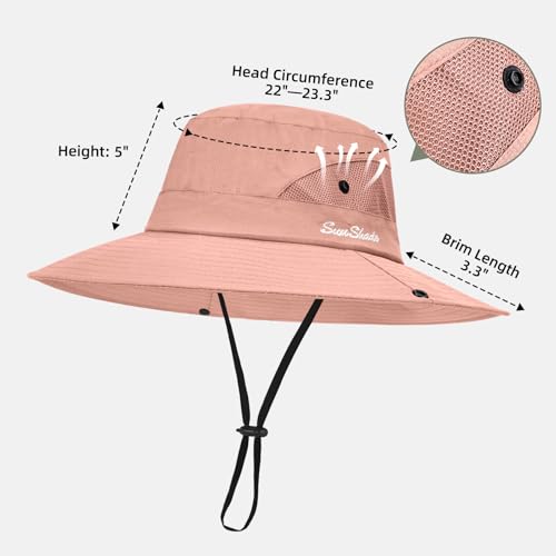 Rosoz Ponytail Sun Bucket Hats for Women UV Protection Foldable Wide Brim - color: 1 Pack-pure Pink