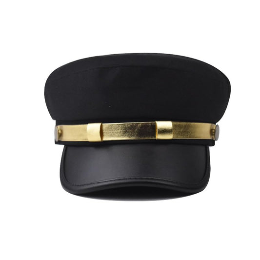 Unisex Chauffeur Hat for Men Women Captain Sailor Newsboy Cap Costume Hats - color: Black-gold