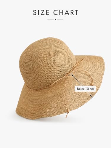 Natural Raffia Straw Bucket Hat for Women Sun Beach Handmade Raffia Woven Bucket Hat Foldable Summer Cap - color: Natural Raffia Blow(brim3.9")