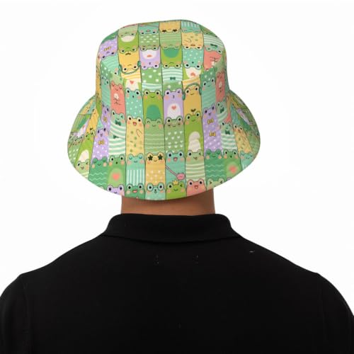 Bucket Hat Unisex for Men Women Cute Funny Fashion Fishing Hat Trippy Art Casual Fisherman Cap - color: Frog
