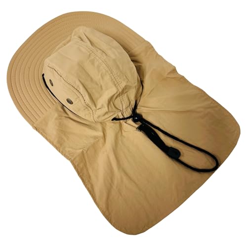 Packable and Adjustable Mesh Boonie Sun Hat with Neck Flap - color: Khaki