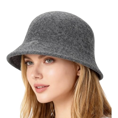 haozaikeji Women's Vintage Cloche Bucket Hat 1920s Wool Felt Bowler Hat Flapper Hats Winter Church Hats - color: Grey