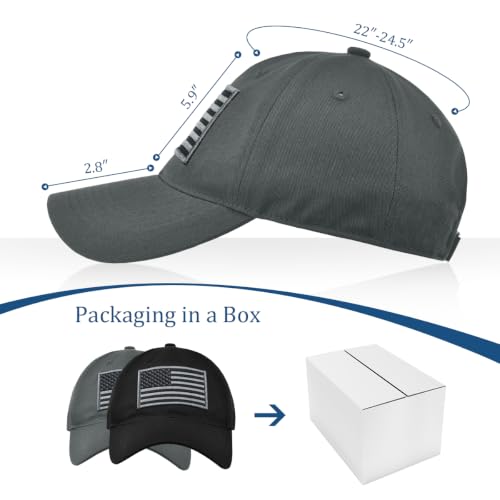 2 Pack American Flag Hats, Patriotic Adjustable Baseball Caps, Low Profile USA Dad Hats for Men Women Daily Wear - color: Black & Grey