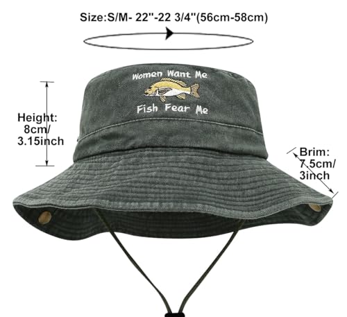 Sun Bucket Hat for Men Women Fishing Beach Safari Trendy Cotton Cowboy Cap for Golf Hiking Hunting Outdoor Boonie - color: Fish Army Green