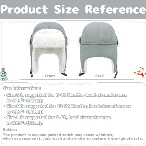 Olreco Toddler Winter Hat Baby Winter Hat Warm Fleece Lined Kids Trapper Hats Toddler Hats for Boys Girls Kid Snow Essentials - color: Waterproof Light Grey, size: 12-24 Months
