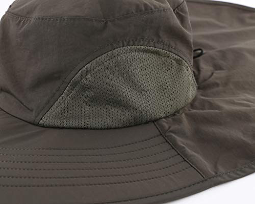 Home Prefer Outdoor UPF50+ Sun Hat Wide Brim Mesh Fishing Hat with Neck Flap - color: Army Green