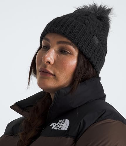 THE NORTH FACE Women's Oh Mega Fur Pom Beanie | Deep Fit Cuffed Winter Hat With Oversized Faux-fur Pom & Cable Detailing - color: Tnf Black