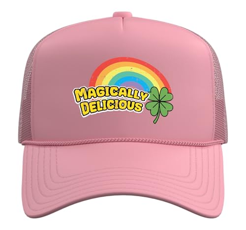 St Patricks Day Magically Delicious Saint Paddys Men Women Trucker Hat with Adjustable Mesh Back - color: Pink