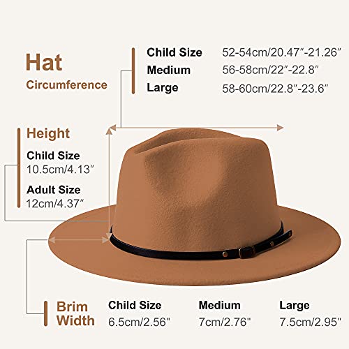 Wide Brim Fedora Hats for Women Men Two Tone Dress Hat Felt Panama Hat in Two Audlt Size - color: Khaki&black, size: Large-X-Large