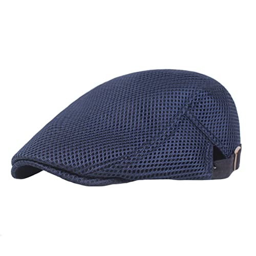Lifup Unisex Mesh Newsboy Hat Breathable Summer Flat Cap - color: Navy Blue 1