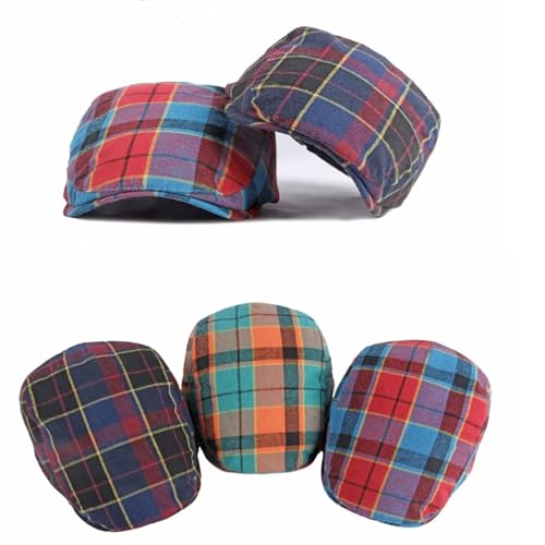 Unisex Classic Plaid Beret Newsboy Hats Flat Sun Hat Sport Golf Baseball Caps Cabbie Driving Cap Hats for Women Men - color: Red&blue