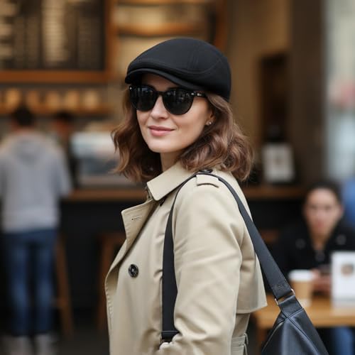 YAMEIZE Retro Suede Newsboy Hats for Men Women Beret Ivy Flat Cap Adjustable Winter Caps Trendy - color: Black