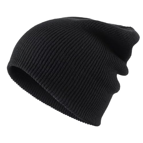 Connectyle Thick Cuffed Beanie for Men & Women Double Layer Knit Winter Hat Acrylic Watch Hat Warm Stocking Skull Cap - color: Black