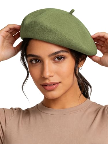 Sumolux Women Beret Hat Vintage French Solid Color Classic Winter Cap - color: Green B