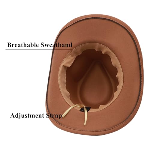 Western Cowboy Hat for Men Cowgirl Hat for Women Unisex Wide Brim Felt Fedora Hats Classic Cowboy Hats - color: Khaki