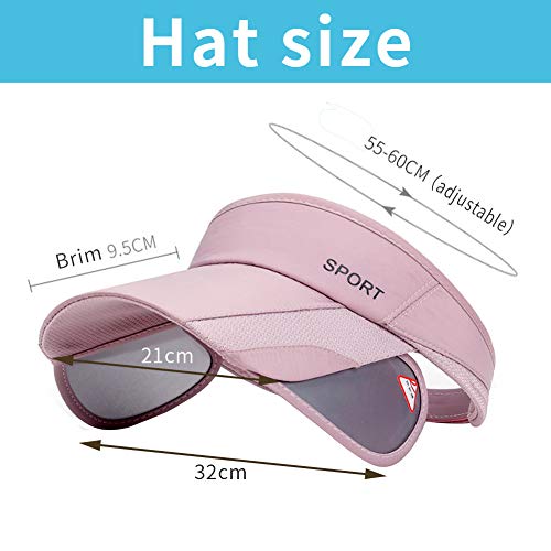 Summer Sun Visor Hat - Women Adjustable Golf Cap with Retractable Brim, UV Protection Beach/Tennis Sport Hat - color: Pink