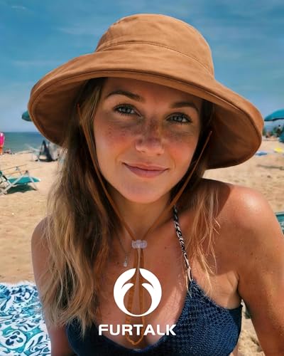 FURTALK Sun Hats for Women Wide Brim Ponytail Fold-Up Beach UV Protection - color: Brown