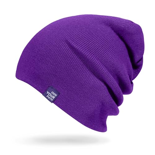 CLAPE Cuff Rolled Beanie for Men Women, Soft Knit Winter Hat Double-Layer Warm Ski Skull Cap Stretch Fit - color: Clkh02-violet