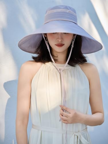 Women Wide Brim Sun Protection Hat Summer Fishing Hats - color: Lightpurple