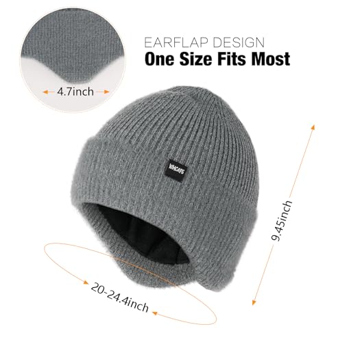 Wmcaps Winter Fleece Lined Beanie with Earflaps for Men Women Outdoor - color: Grey