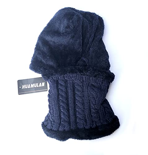 HUAMULAN Women Winter Knit Beanie Hats One Piece Fleece Lined Balaclavas - color: Navy