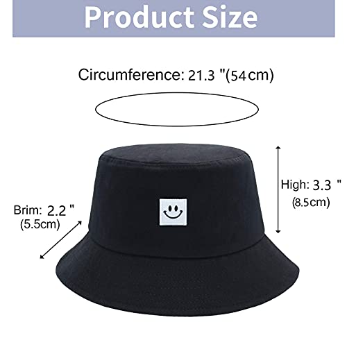 Kids Sun Hat Smile Face Bucket Hat for Girls Boys Summer Sun Protection Cotton Unisex Beach Cap - color: Black