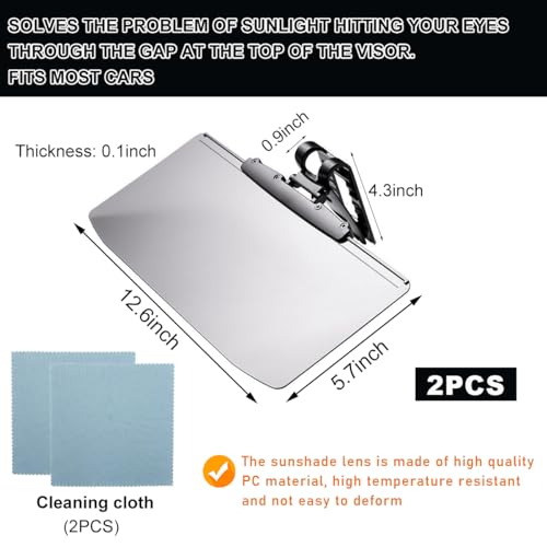 Ohleats Sun Visor for Car, 12.6"×5.7" Anti-Glare Polarized Sun Visor Extender with PC Lens, Adjustable Visor Extension Filtering UV Rays for Safe Driving, Car Accessories (2 PCS)