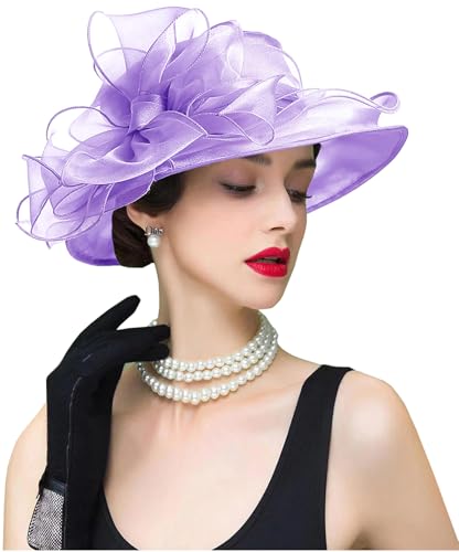 ORIDOOR Women's Organza Cloche Bowler Hat Derby Fascinator for Tea Party Bridal Wedding Hat - color: 011c1-light Purple
