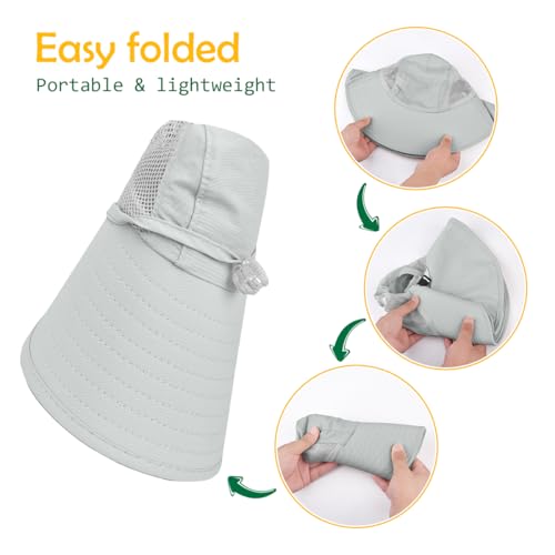 Kids Sun Hat UPF50+ Summer Beach Play Sun Protection Hats with Neck Flap for Ages 5~14 Girls Boys - color: Light Grey