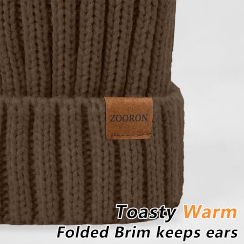 ZOORON Womens Winter Knitted Beanie Hat with Faux Fur Pom Beanie Warm Knit Skull Cap Beanie for Women - color: 1pack Khaki