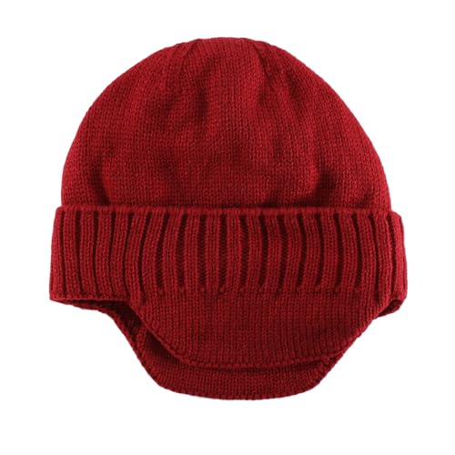 Home Prefer Mens Winter Hat Knit Earflap Hat Stocking Caps with Ears Beanie Hat - color: Red