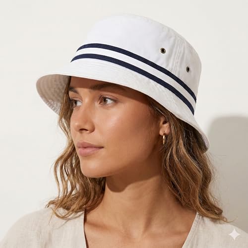 Cotton Bucket Hat Packable Sun Hat – Unisex Summer Travel Beach Fisherman Hat for Men Women Outdoor Fishing Hiking - color: 0. Band -White, size: Small-Medium
