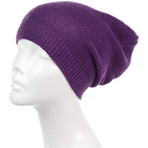 an Unisex Striped Knit Slouchy Beanie Hat Lightweight Soft Fashion Cap - color: 5104-purple